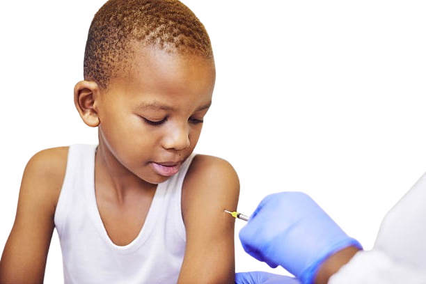 a boy being immunized with a syringe