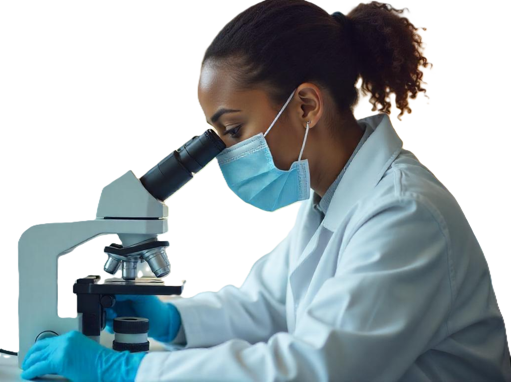 a lab professional observing through a microscope