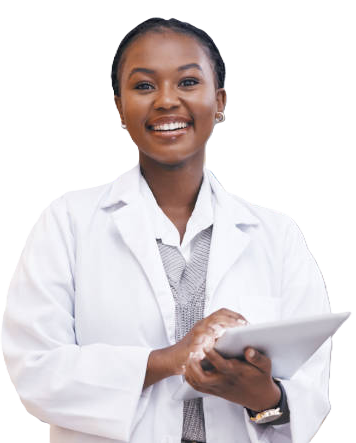 a pharmacist smiling